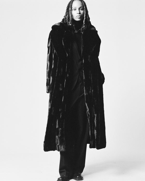 each other Long Faux Fur Rex Checked Coat S