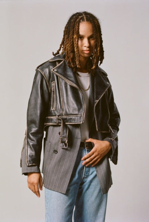 Each Other Loose Cropped Leather Perfecto Jacket S