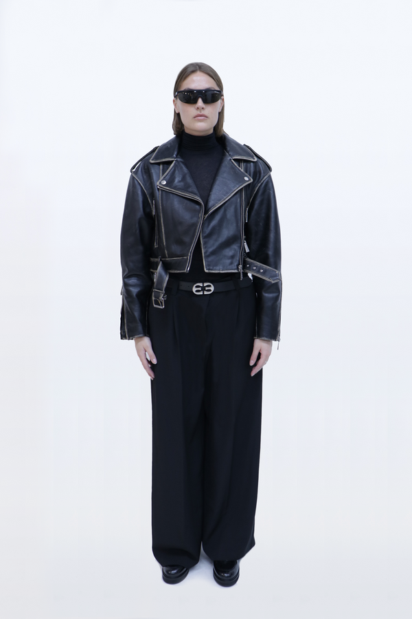 Each Other Loose Cropped Leather Perfecto Jacket S