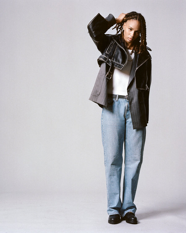 each other Loose Cropped Leather Perfecto Jacket S