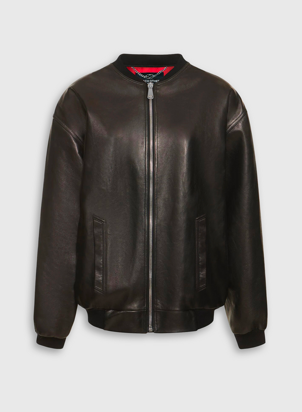 each other Oversize Leather Bomber Jacket Black