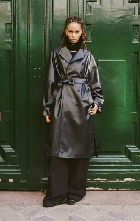Each Other Oversized Vegan Leather Trench Black