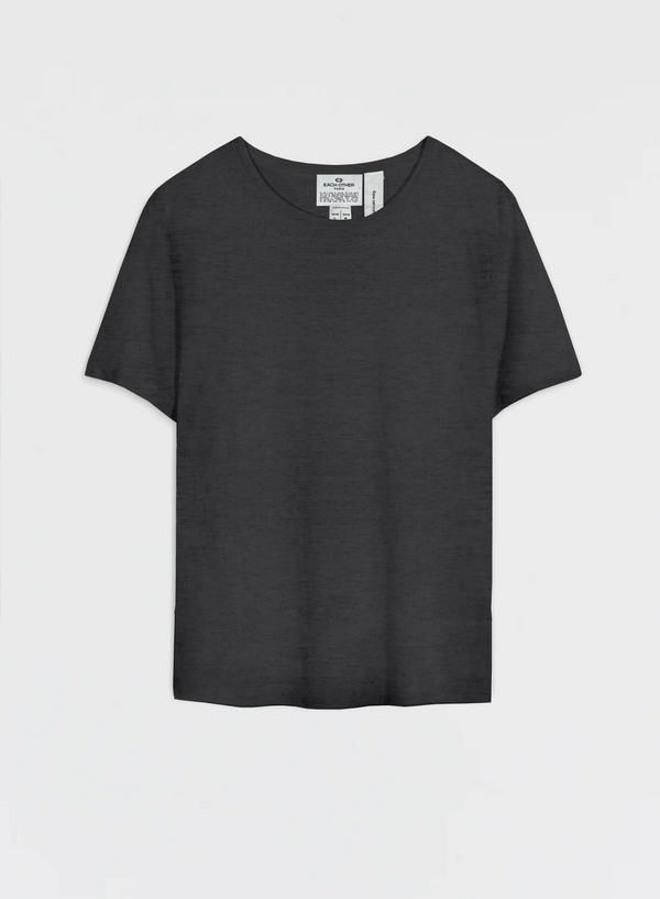 each other Linen Deep Rounded Collar T-Shirt Anthracite