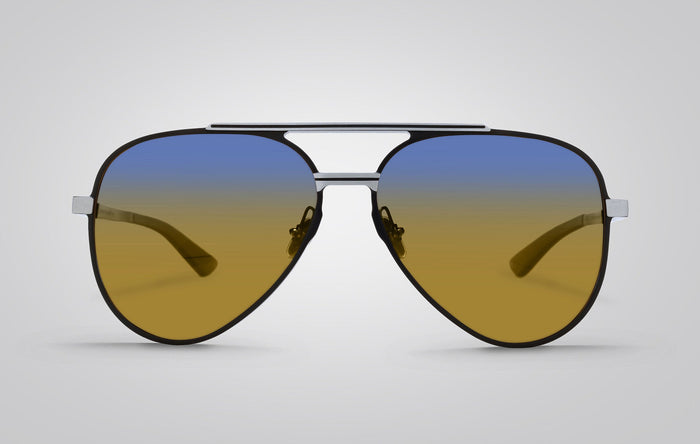 Eagle Eyes Gauge Sunglasses Black-Silver/Blue Mirror