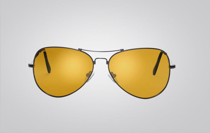 Eagle Eyes Memory Flex Aviator Sunglasses Black/Gold Flash Mirror