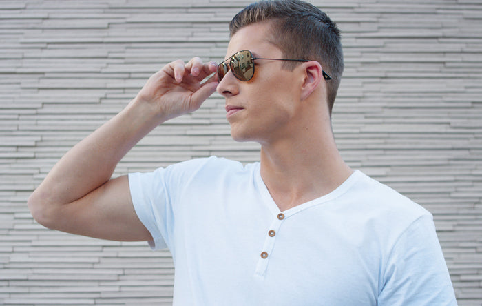 Eagle Eyes Memory Flex Aviator Sunglasses Black/Gold Flash Mirror