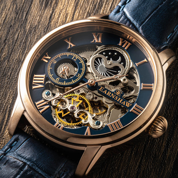 Earnshaw Automatic Skeleton Blue Rose Gold