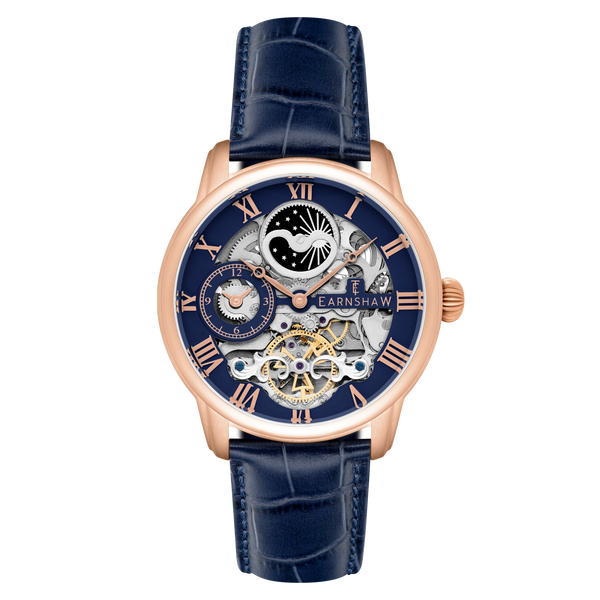 earnshaw Automatic Skeleton Blue Rose Gold