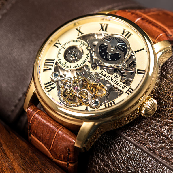 Earnshaw Automatic Skeleton Golden Champagne