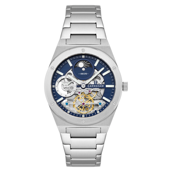 earnshaw Dual Time Automatic Silver Blue