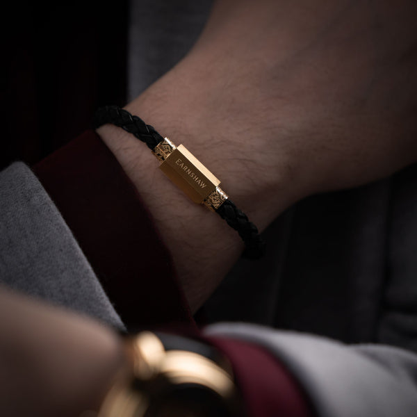 Earnshaw LEATHER BRACELET Gilded Obsidian