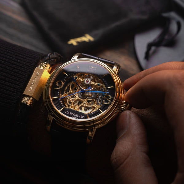 Earnshaw LEATHER BRACELET Gilded Obsidian