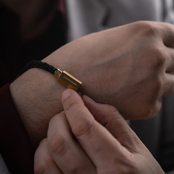 Earnshaw LEATHER BRACELET Gilded Obsidian