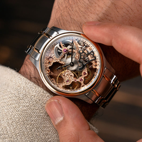 Earnshaw Mechanical Skeleton Steel Rose Gold