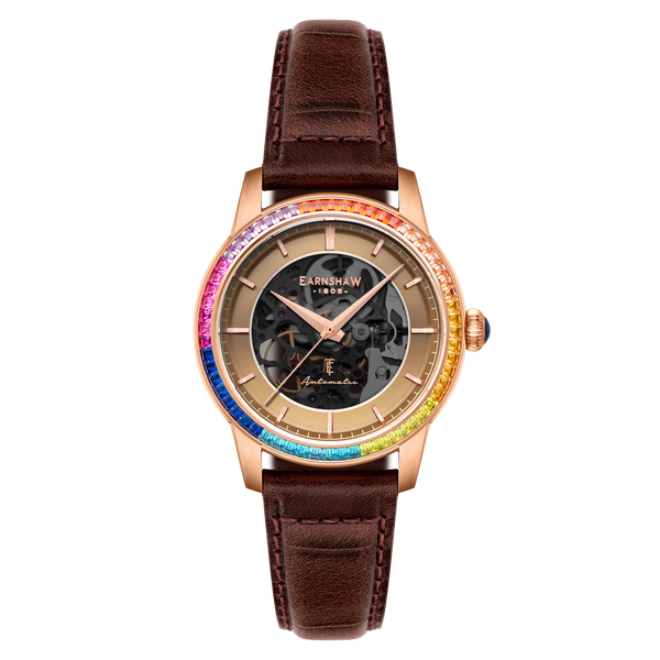 earnshaw Skeleton Automatic Amber Brown