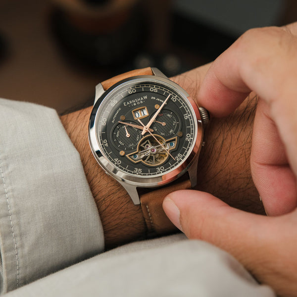 Earnshaw Grand Date Calendar Open Heart Automatic Abbey Black