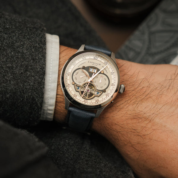 Earnshaw Grand Date Calendar Open Heart Automatic Camel Blue