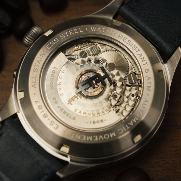 Earnshaw Grand Date Calendar Open Heart Automatic Camel Blue