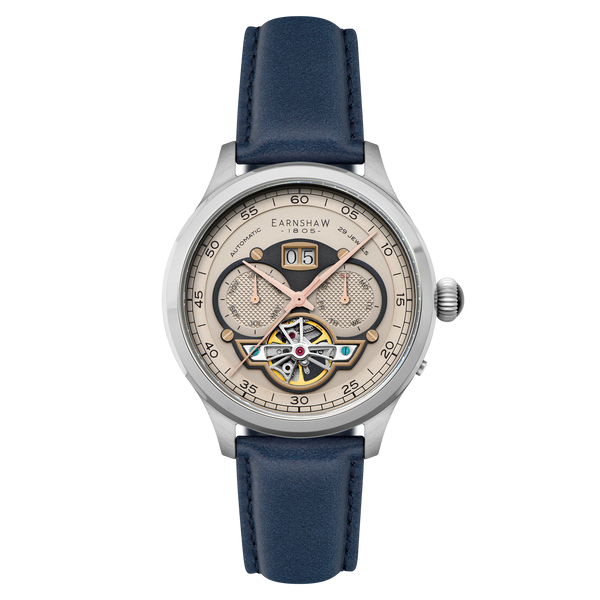 earnshaw Grand Date Calendar Open Heart Automatic Camel Blue