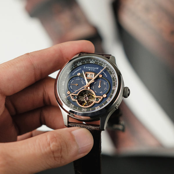 Earnshaw Grand Date Calendar Open Heart Automatic Crisply Blue