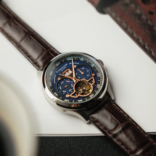 Earnshaw Grand Date Calendar Open Heart Automatic Crisply Blue