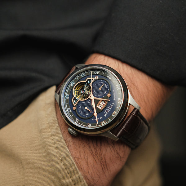 Earnshaw Grand Date Calendar Open Heart Automatic Crisply Blue