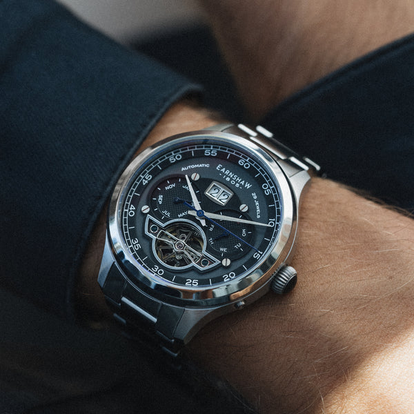 Earnshaw Grand Date Calendar Open Heart Automatic Deep Midnight