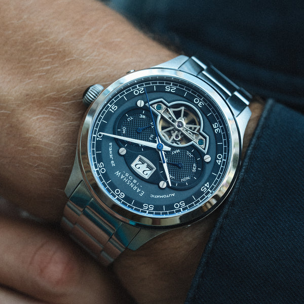 Earnshaw Grand Date Calendar Open Heart Automatic Deep Midnight