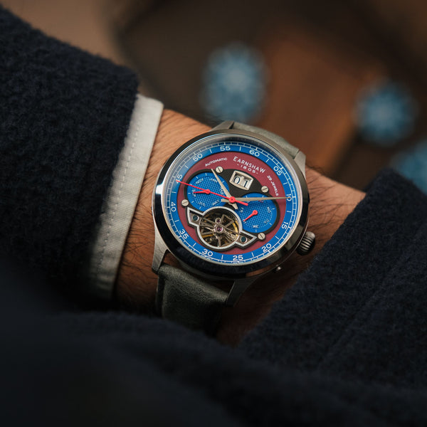 Earnshaw Grand Date Calendar Open Heart Automatic English Blue