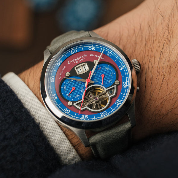 Earnshaw Grand Date Calendar Open Heart Automatic English Blue