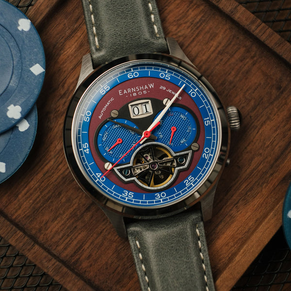 Earnshaw Grand Date Calendar Open Heart Automatic English Blue