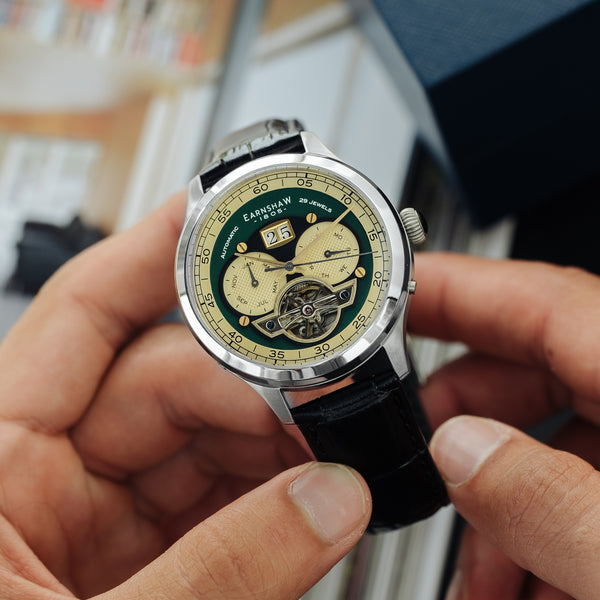 Earnshaw Grand Date Calendar Open Heart Automatic Forestry Green