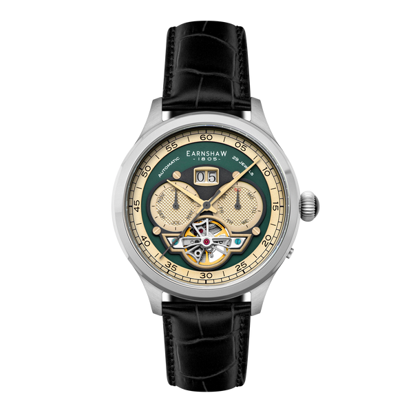earnshaw Grand Date Calendar Open Heart Automatic Forestry Green