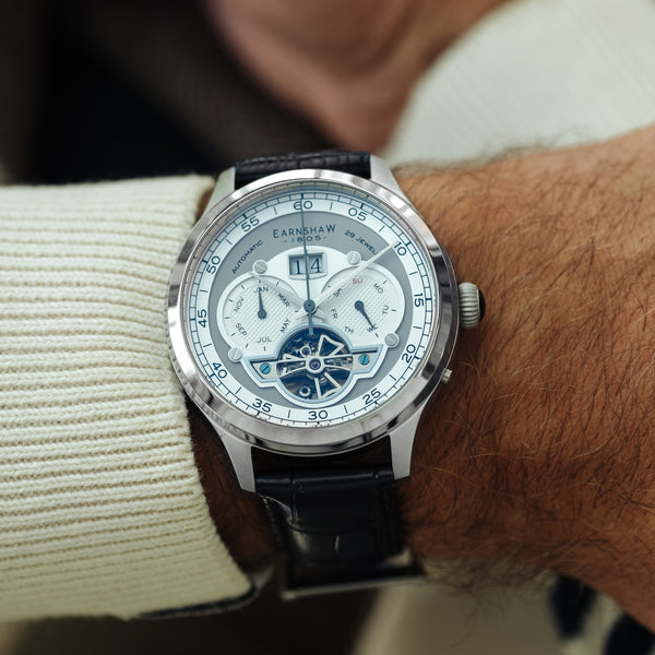 Earnshaw Grand Date Calendar Open Heart Automatic Heather Grey