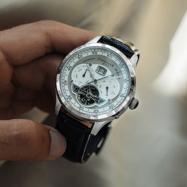 Earnshaw Grand Date Calendar Open Heart Automatic Heather Grey