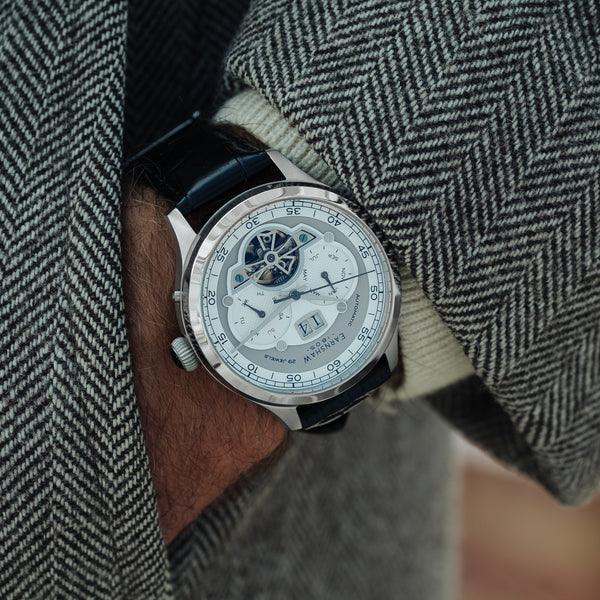 Earnshaw Grand Date Calendar Open Heart Automatic Heather Grey