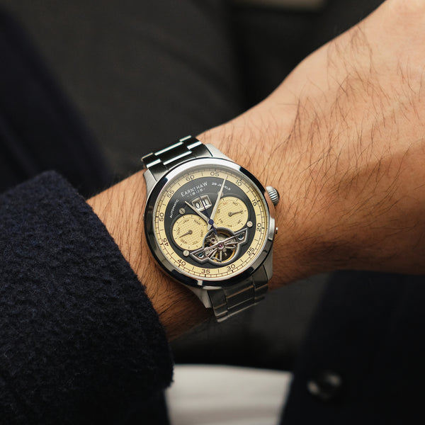 Earnshaw Grand Date Calendar Open Heart Automatic Moss Green