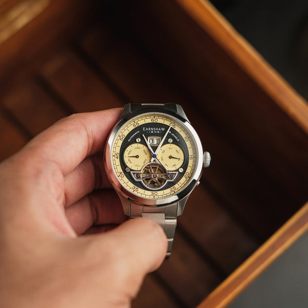 Earnshaw Grand Date Calendar Open Heart Automatic Moss Green