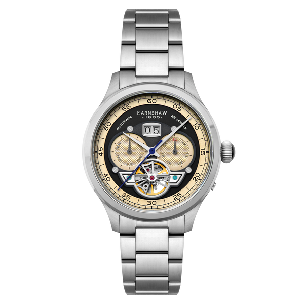 earnshaw Grand Date Calendar Open Heart Automatic Moss Green