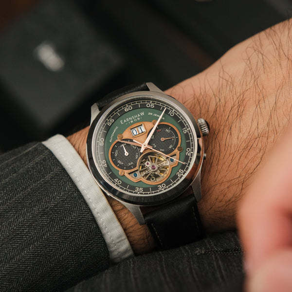 Earnshaw Grand Date Calendar Open Heart Automatic Vintage Green