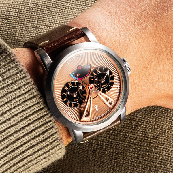 Earnshaw Power Reserve Dual Time Automatic Limited Edition Cocoa Brown