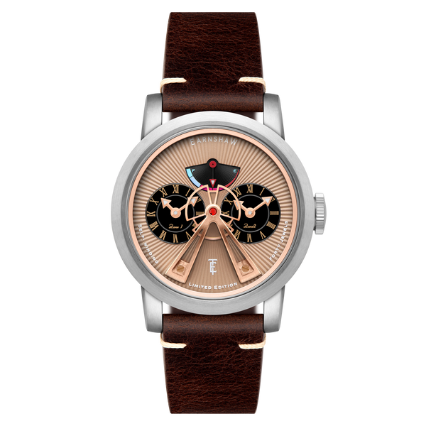 earnshaw Power Reserve Dual Time Automatic Limited Edition Cocoa Brown