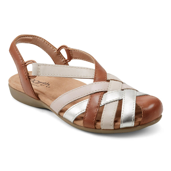 Earth Shoes Berri Woven Casual Round Toe Slip-on Sandals Medium Brown