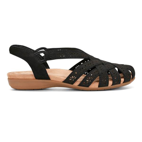 earth shoes Briel Round Toe Casual Slingback Flat Sandals Black