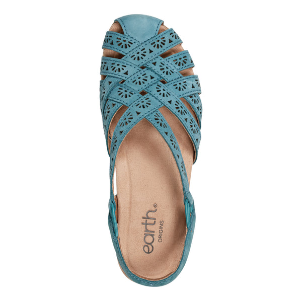 Earth Shoes Briel Round Toe Casual Slingback Flat Sandals Turquoise