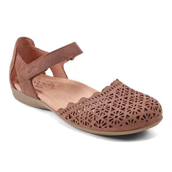 Earth Shoes Bronnie Casual Slip-On Perforated Sandals Dark Brown