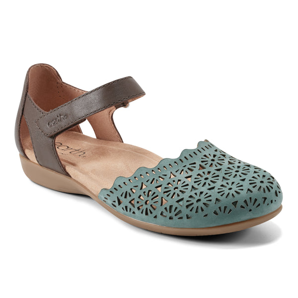 Earth Shoes Bronnie Casual Slip-On Perforated Sandals Green/Brown