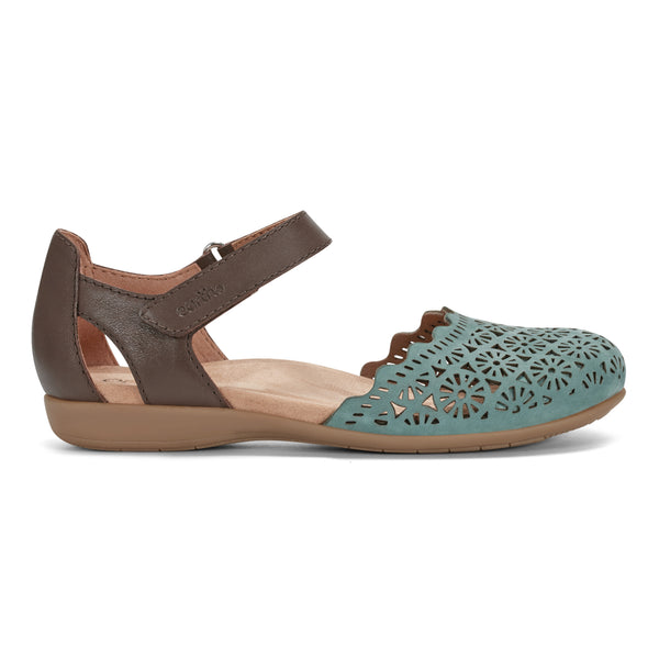 earth shoes Bronnie Casual Slip-On Perforated Sandals Green/Brown
