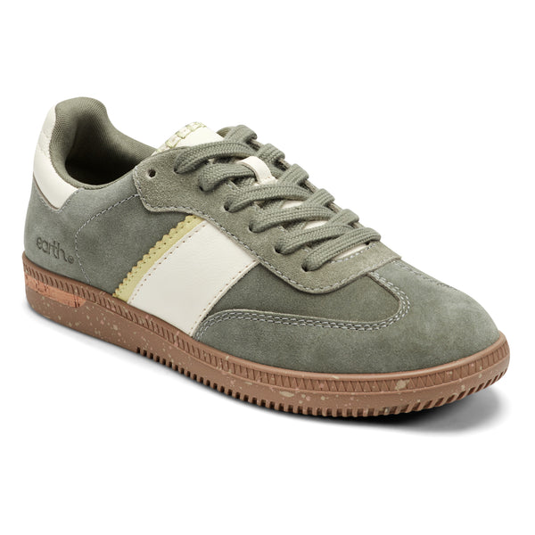 Earth Shoes Penny Lace-Up Sneakers Green Suede