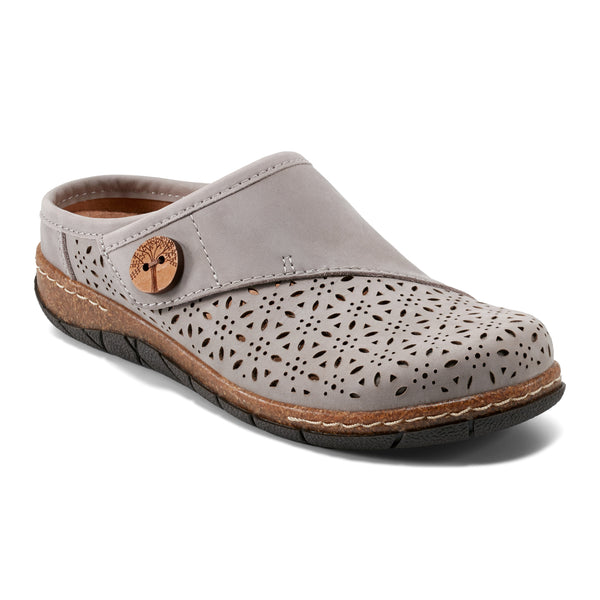 Earth Shoes Erinn Round Toe Casual Slip-on Flat Clogs Light Gray